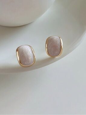 NEW Luminous Gold Cushion Studs | Minimalist Pearlescent Earrings